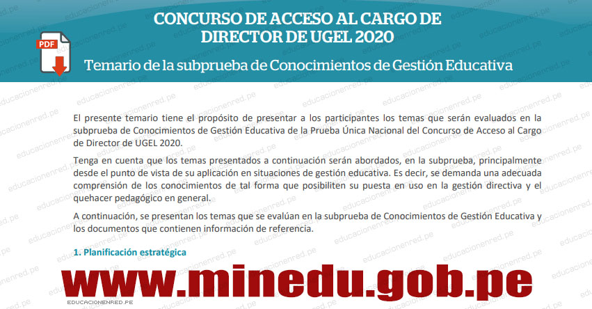 MINEDU: Agenda del Concurso de Acceso al Cargo de Director de la UGEL (.PDF) www.minedu.gob.pe