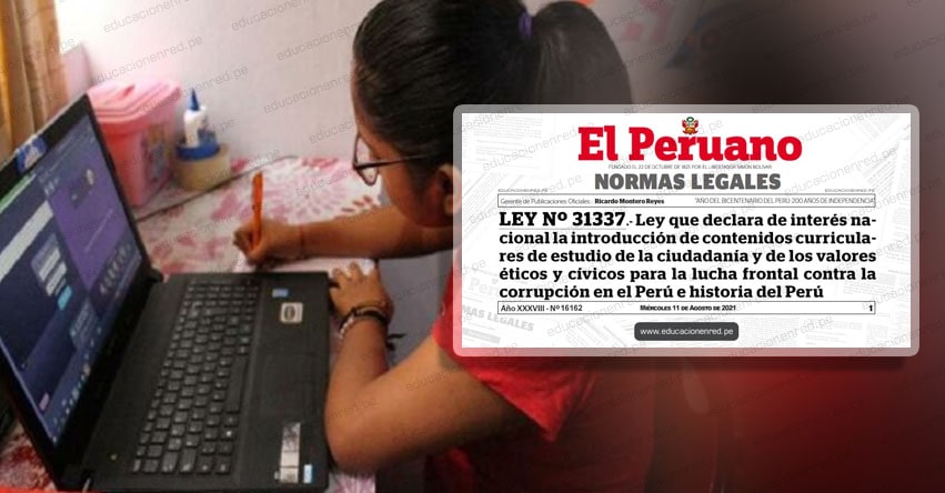 Hacen norma oficial para incluir contenidos sobre la lucha contra la corrupción en el currículo escolar (LEY N ° 31337)
