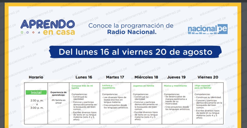 APRENDIENDO EN CASA: Programa Oficial del lunes 16 al viernes 20 de agosto - MINEDU - TV Perú y Radio Nacional (ACTUALIZADO) www.aprendoencasa.pe